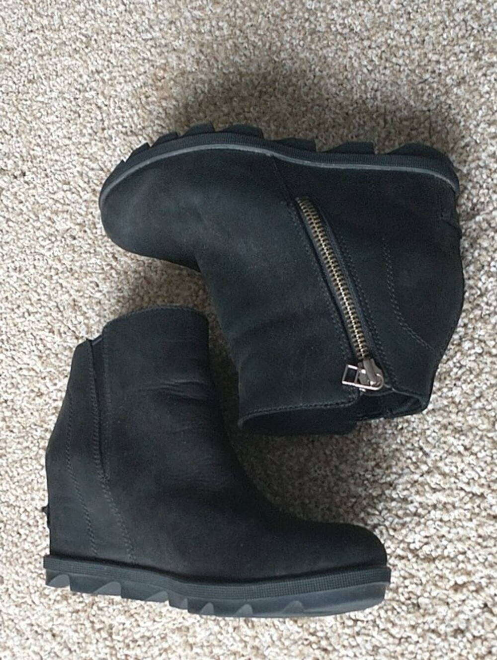 Sorel Black Suede Ankle Booties with Side Zipper